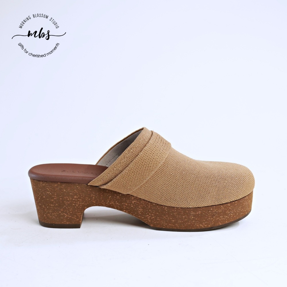 Rothy's Tan Canvas Clog Mules with Gold Buckle - Picture 12 of 14